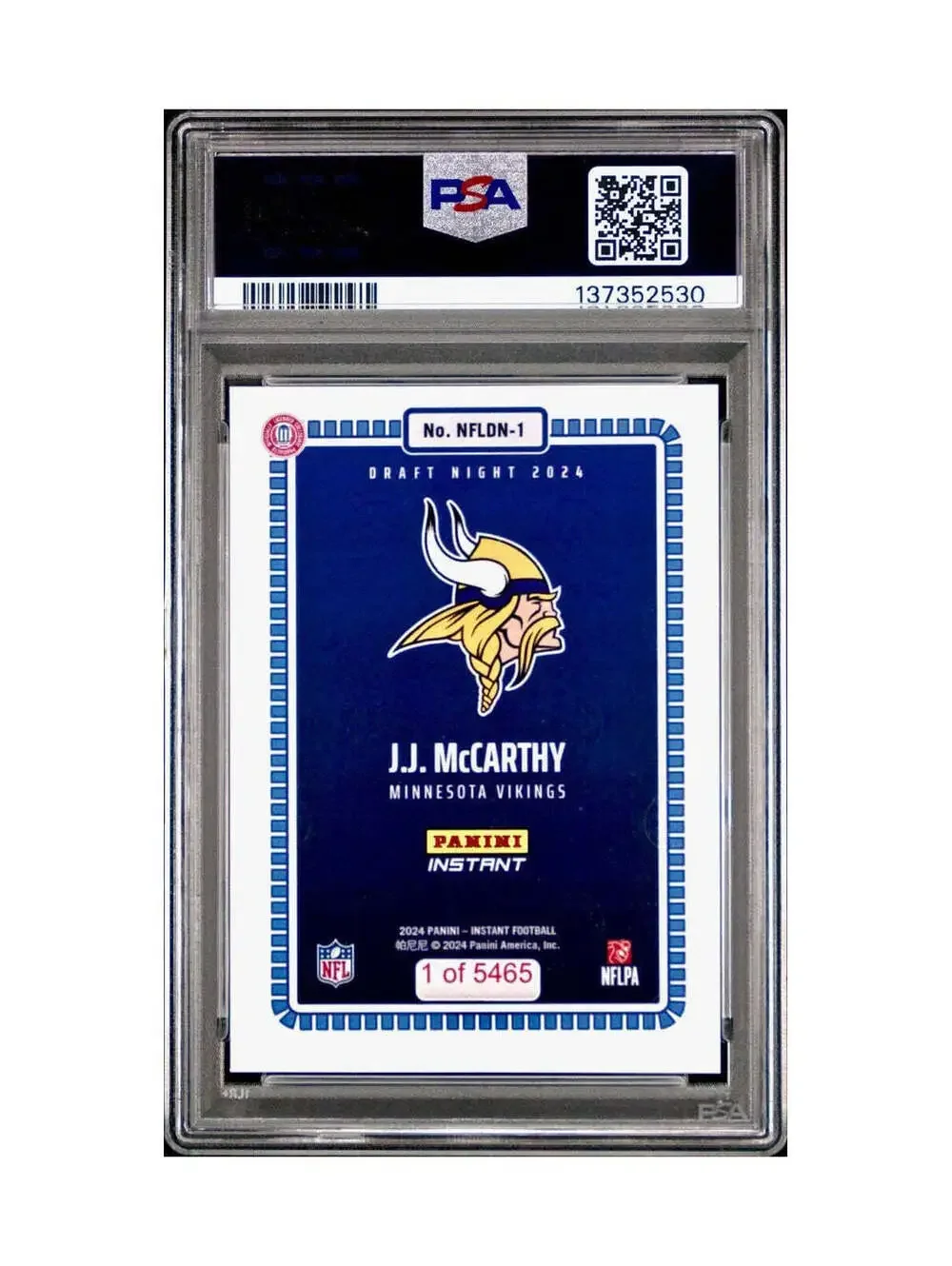 J.J. McCarthy 2023 Panini Instant Draft Night #NFLDN-1 PSA 9 Mint